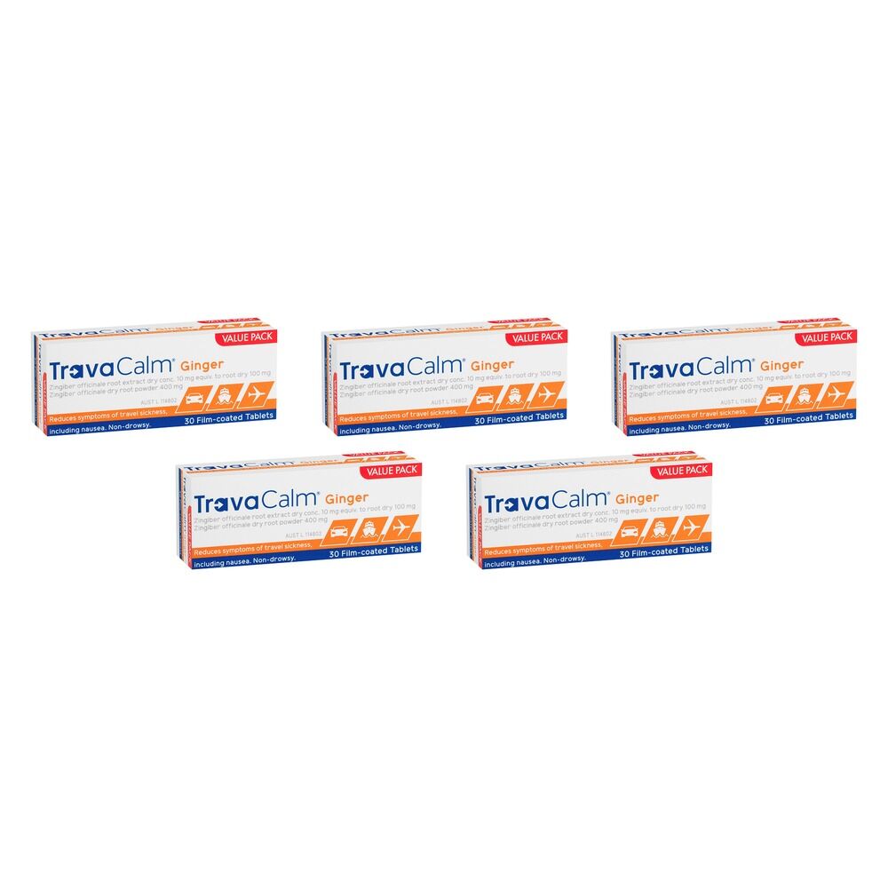 Travacalm Ginger Travel Sickness Tablets 30 Pack Bundle of 5