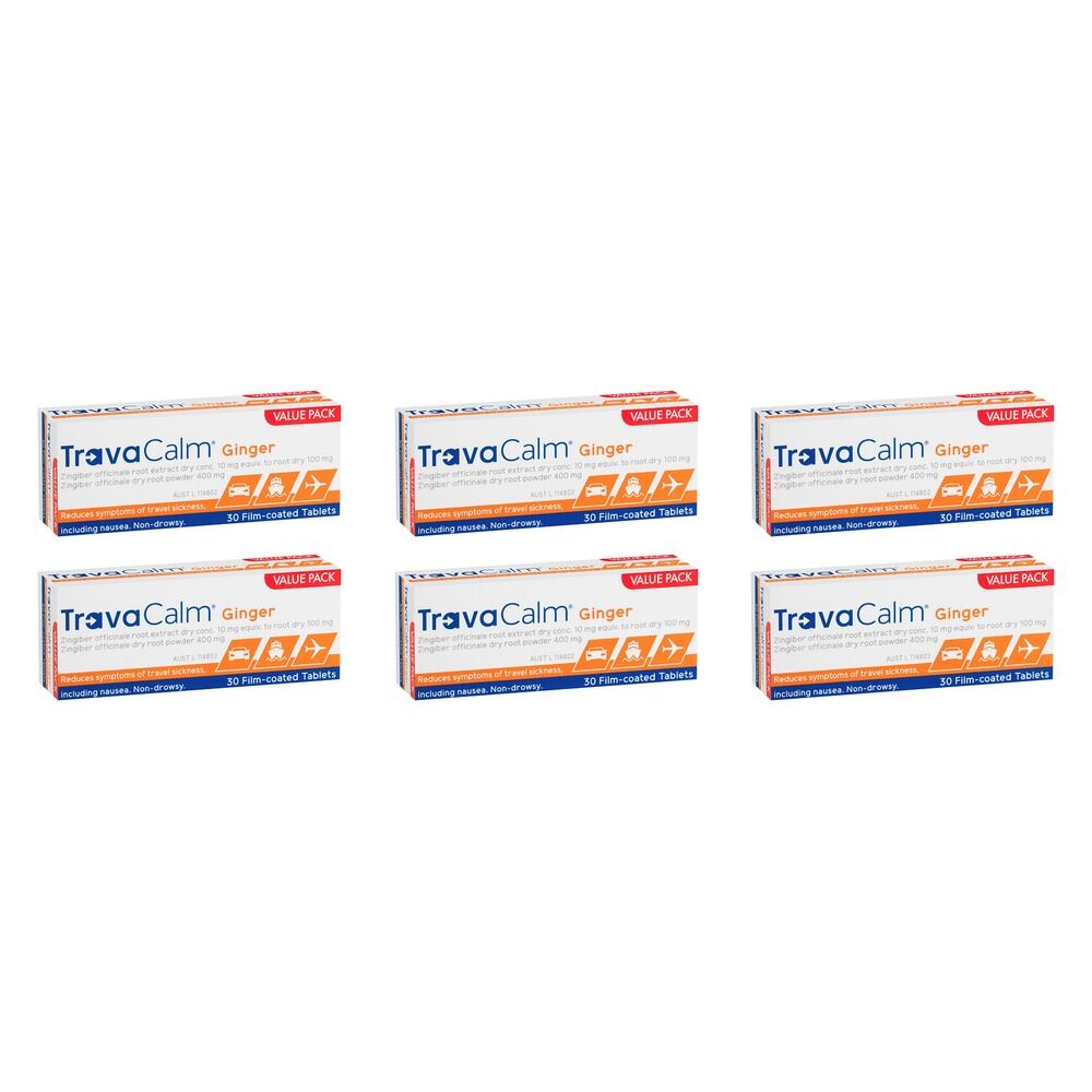 Travacalm Ginger Travel Sickness Tablets 30 Pack Bundle of 6