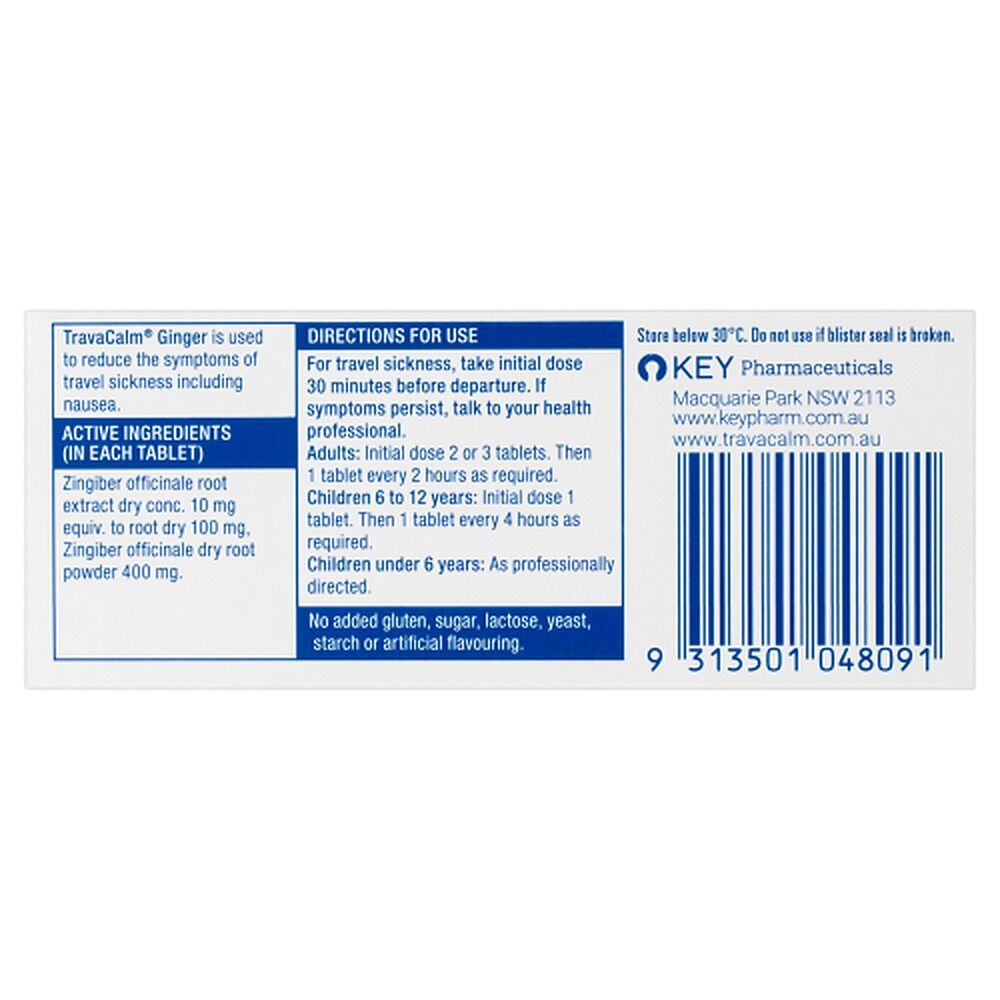 Travacalm Ginger Travel Sickness Tablets 30 Pack