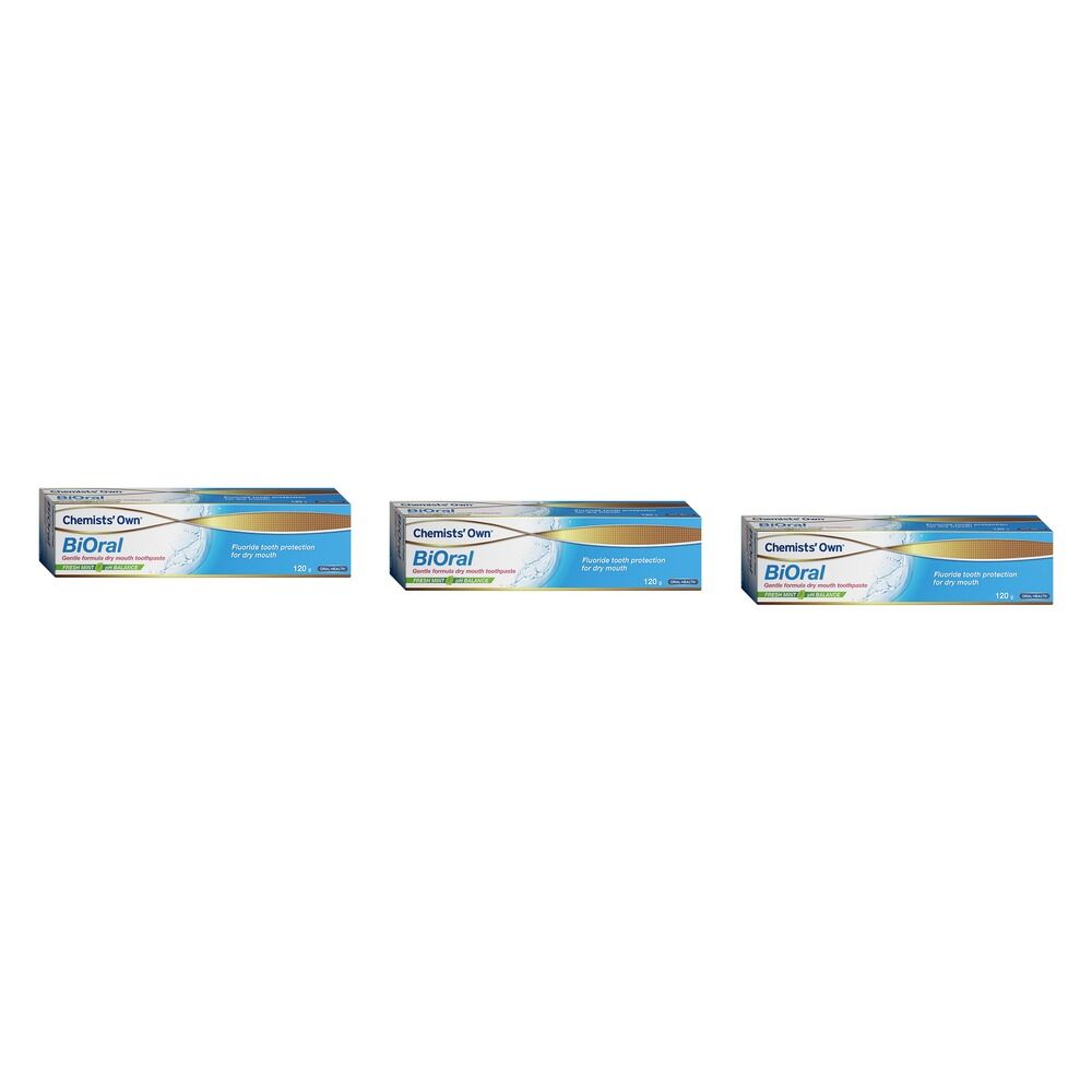 Chemists' Own BiOral Dry Mouth Relief Fluoride Toothpaste Fresh Mint Pack of 3