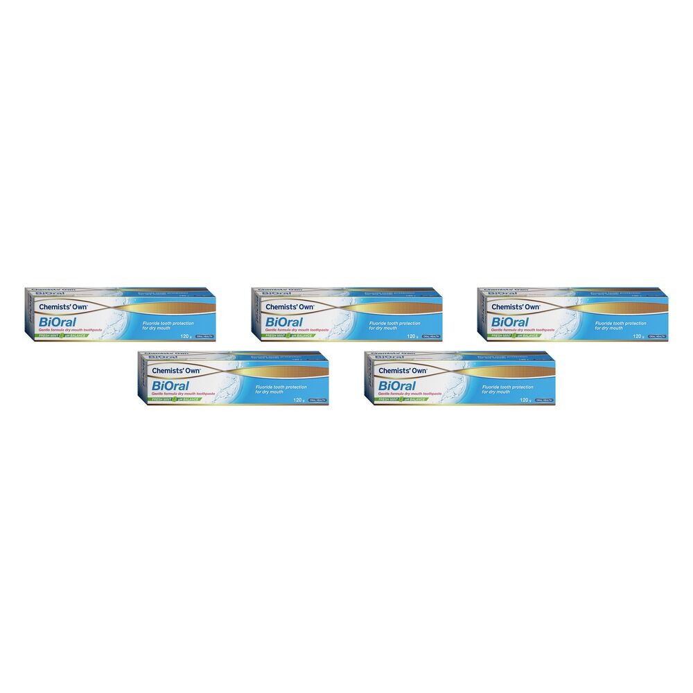 Chemists' Own BiOral Dry Mouth Relief Fluoride Toothpaste Fresh Mint Pack of 5