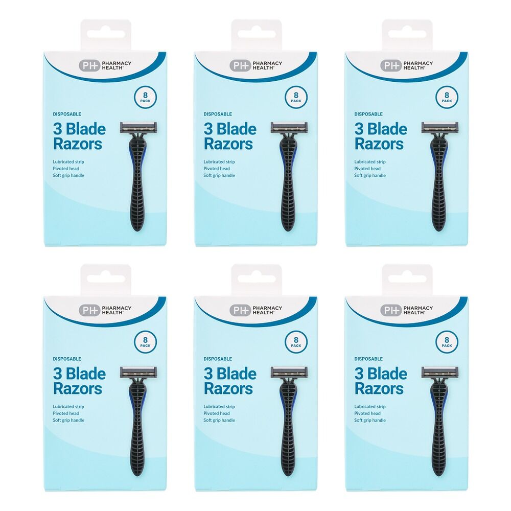 Pharmacy Health Plus Mens Disposable Razors 8 Pack Bundle of 6