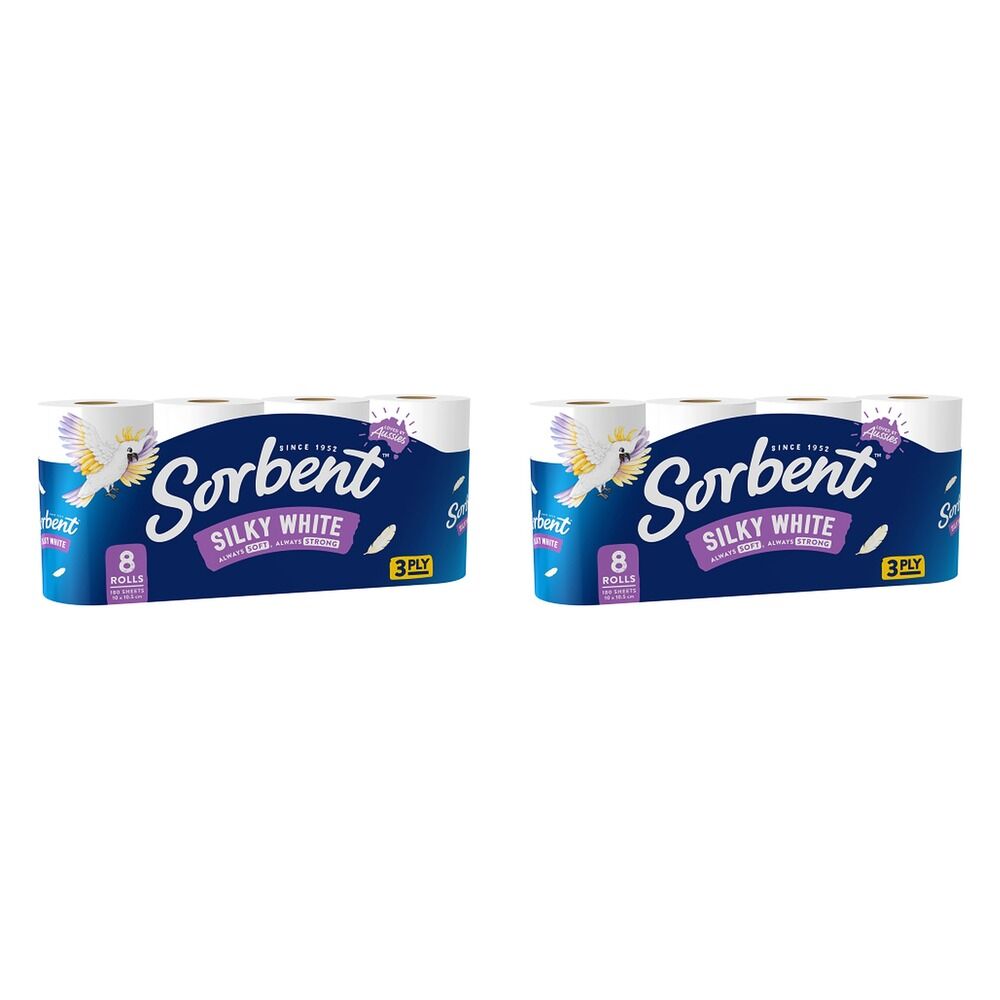 Sorbent Silky White Toilet Tissue 3 Ply 8 Pack x 6 Bundle of 2