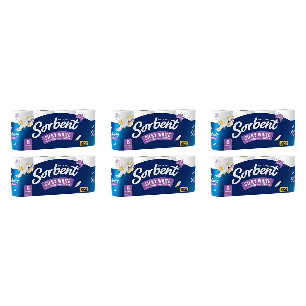 Sorbent Silky White Toilet Tissue 3 Ply 8 Pack x 6 Bundle of 6