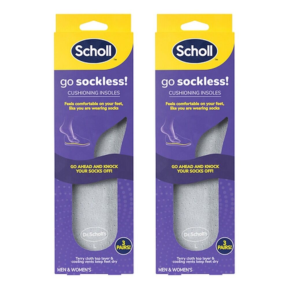 Scholl Go Sockless Cushioning Insoles Large 3 Pairs Pack of 2