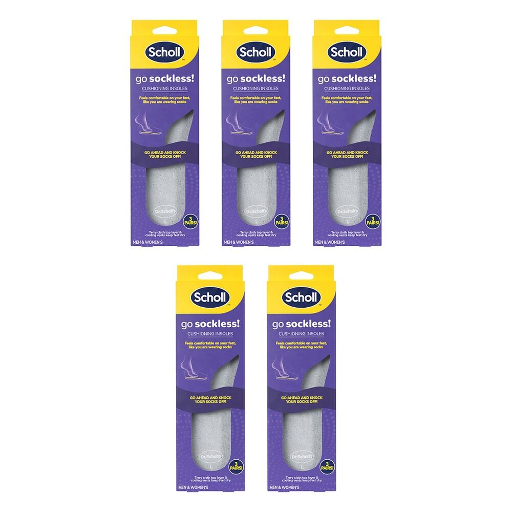 Scholl Go Sockless Cushioning Insoles Large 3 Pairs Pack of 5