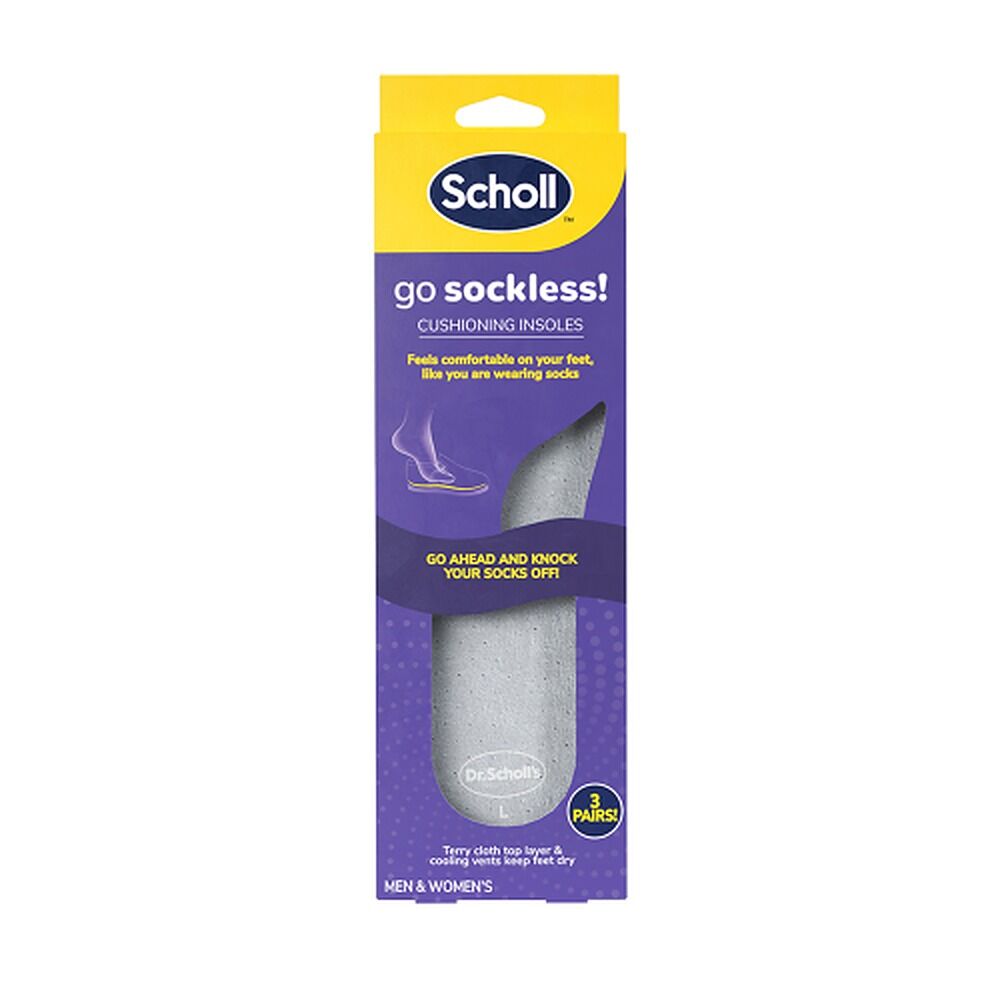 Scholl Go Sockless Cushioning Insoles Large 3 Pairs