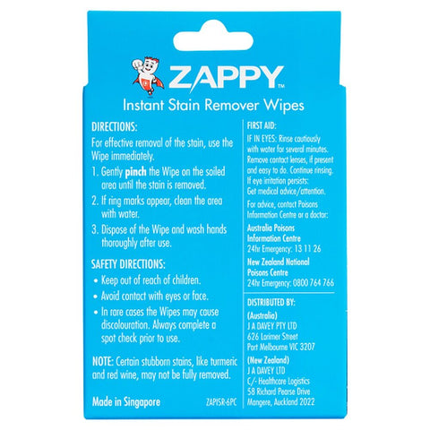 Zappy Instant Stain Remover Wipes 6 Pack x 12