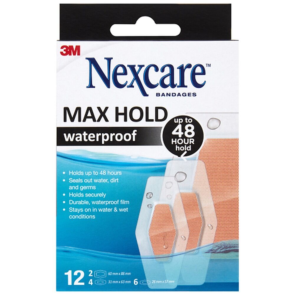Nexcare Waterproof Max Hold Strips Assorted 12 Pack