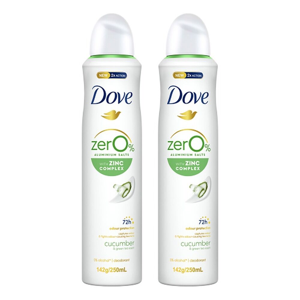 Dove Women Deodorant 0% Aluminium Salts Cucumber & Green Tea 250mL Pack of 2