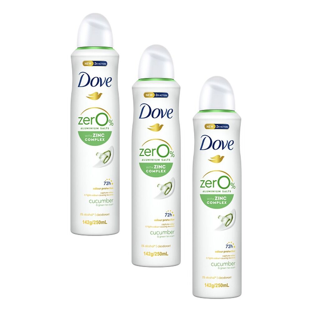 Dove Women Deodorant 0% Aluminium Salts Cucumber & Green Tea 250mL Pack of 3