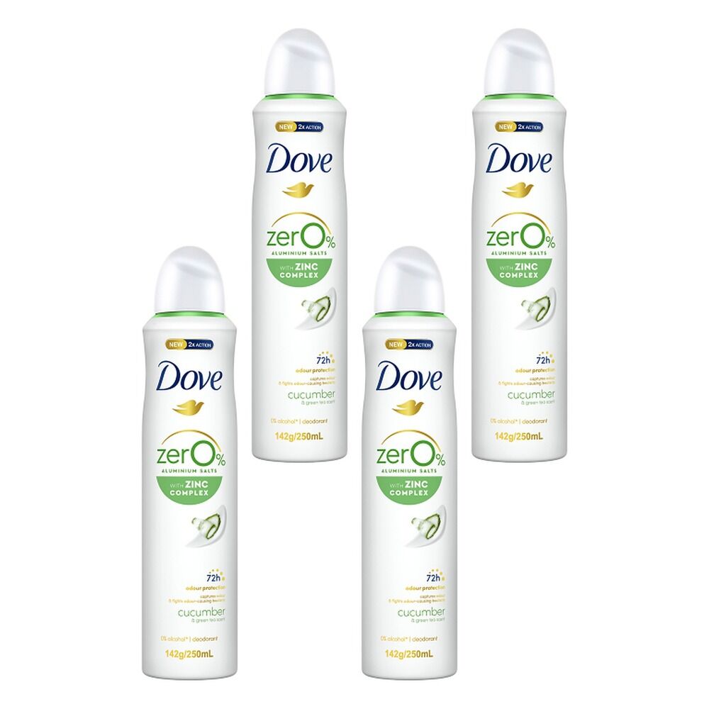 Dove Women Deodorant 0% Aluminium Salts Cucumber & Green Tea 250mL Pack of 4