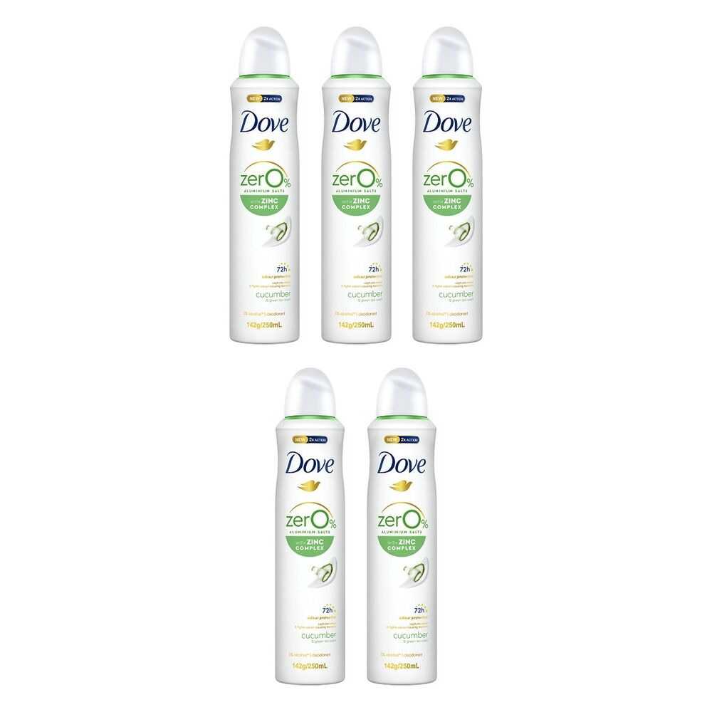 Dove Women Deodorant 0% Aluminium Salts Cucumber & Green Tea 250mL Pack of 5