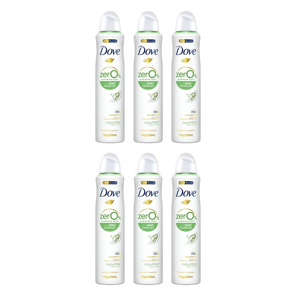 Dove Women Deodorant 0% Aluminium Salts Cucumber & Green Tea 250mL Pack of 6