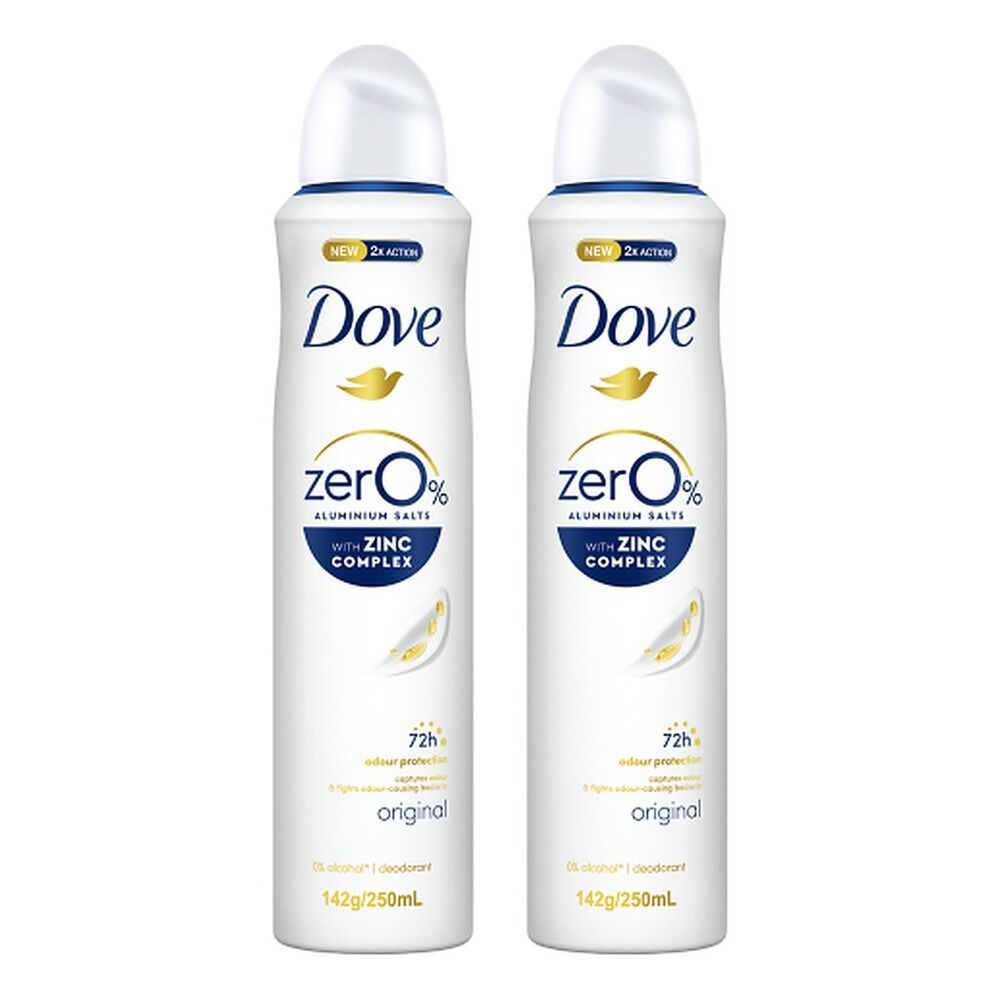 Dove Women Deodorant 0% Aluminium Salts Original 250mL Pack of 2