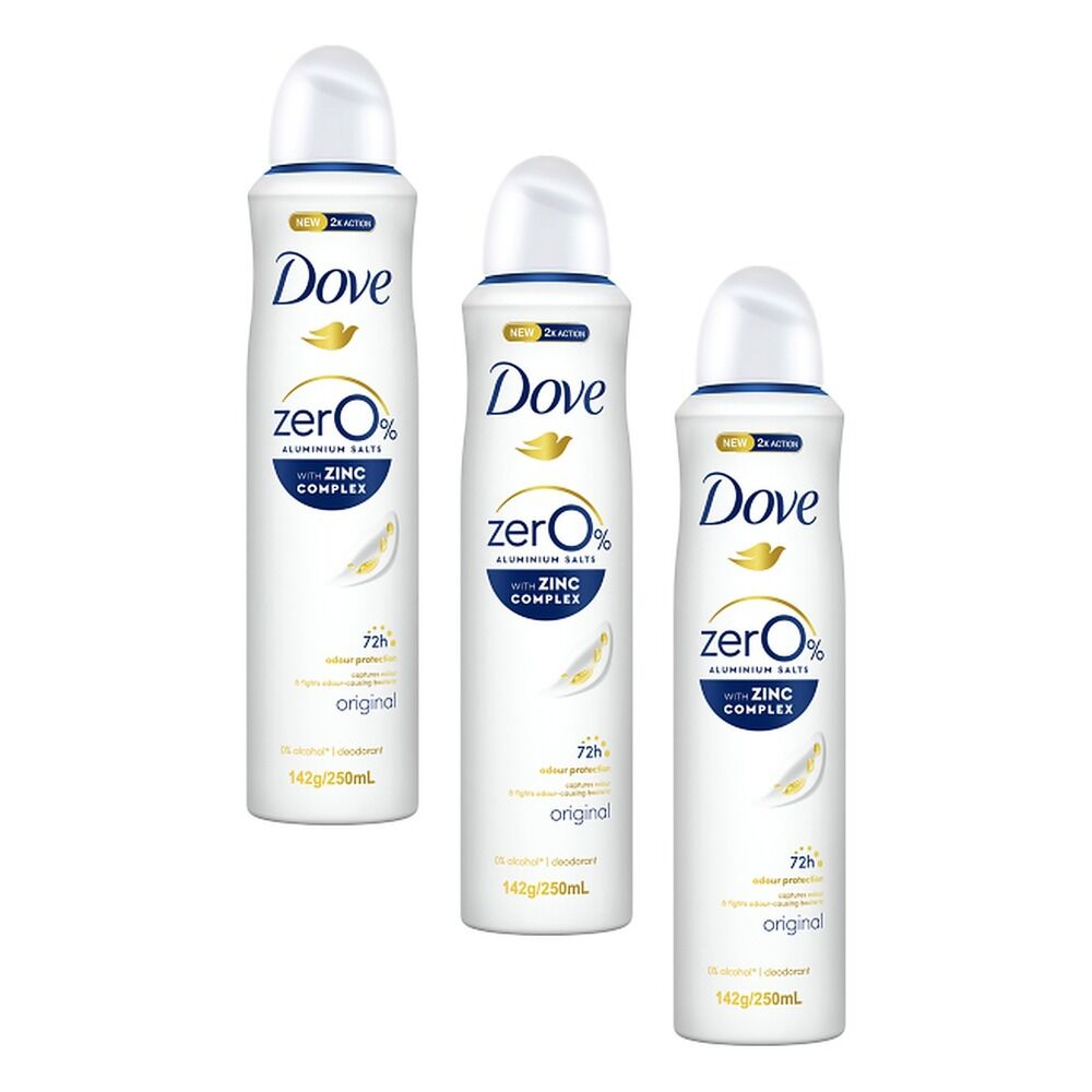 Dove Women Deodorant 0% Aluminium Salts Original 250mL Pack of 3