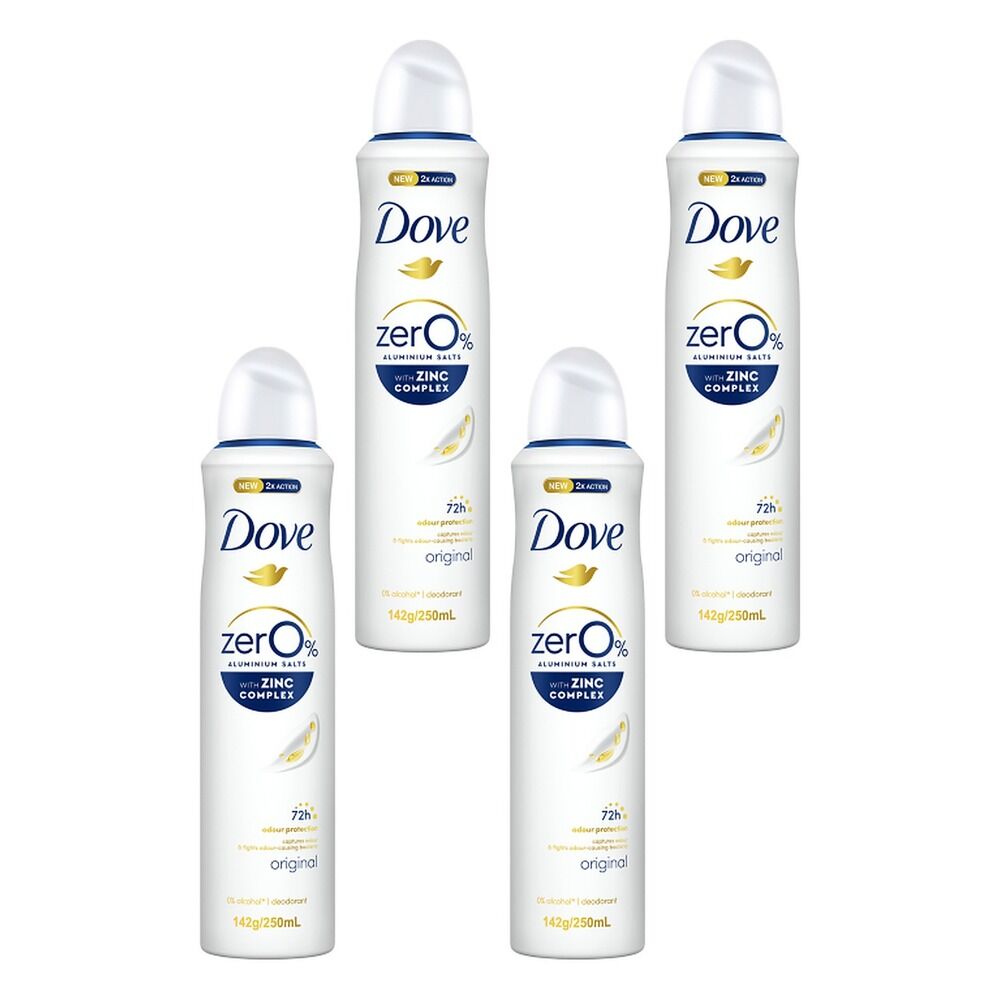 Dove Women Deodorant 0% Aluminium Salts Original 250mL Pack of 4