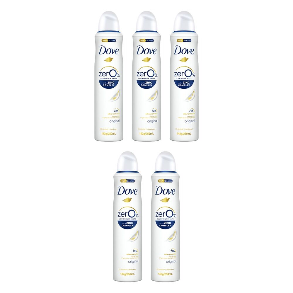 Dove Women Deodorant 0% Aluminium Salts Original 250mL Pack of 5