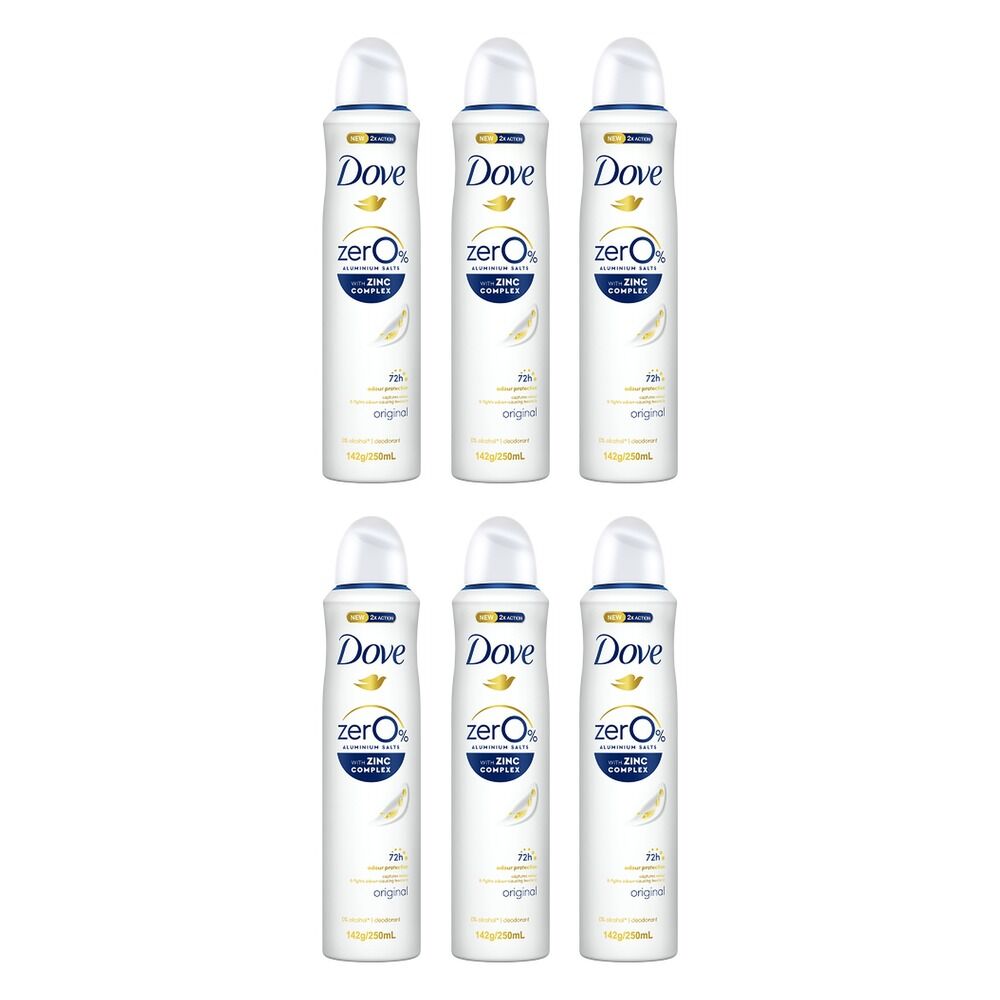 Dove Women Deodorant 0% Aluminium Salts Original 250mL Pack of 6