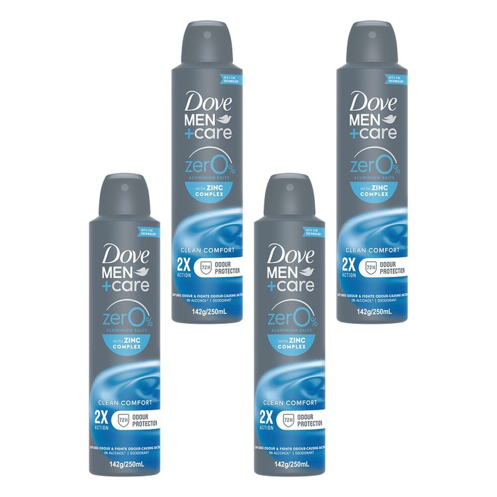 Dove Men+Care 0% Aluminium Aerosol Clean Comfort 250mL Pack of 4
