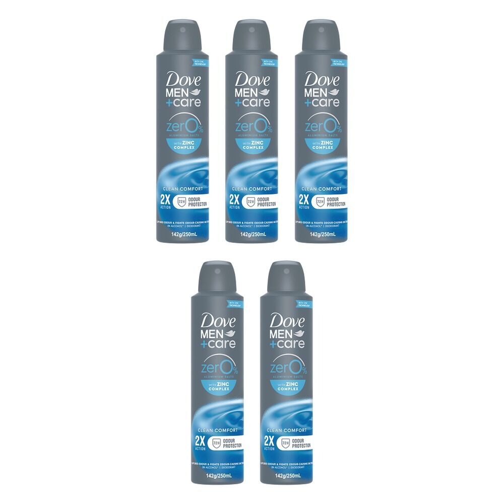 Dove Men+Care 0% Aluminium Aerosol Clean Comfort 250mL Pack of 5