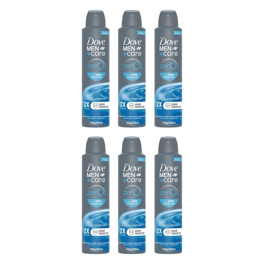 Dove Men+Care 0% Aluminium Aerosol Clean Comfort 250mL Pack of 6
