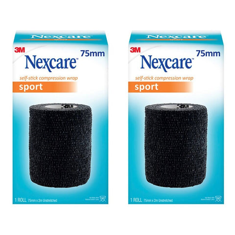 Nexcare Self Stick Compression Wrap 75mm Black Pack of 2