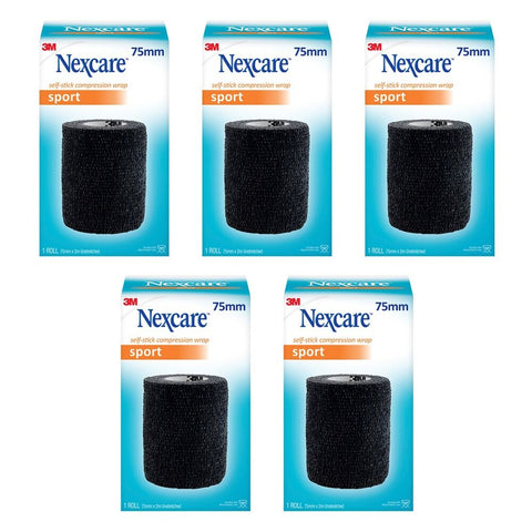 Nexcare Self Stick Compression Wrap 75mm Black Pack of 5