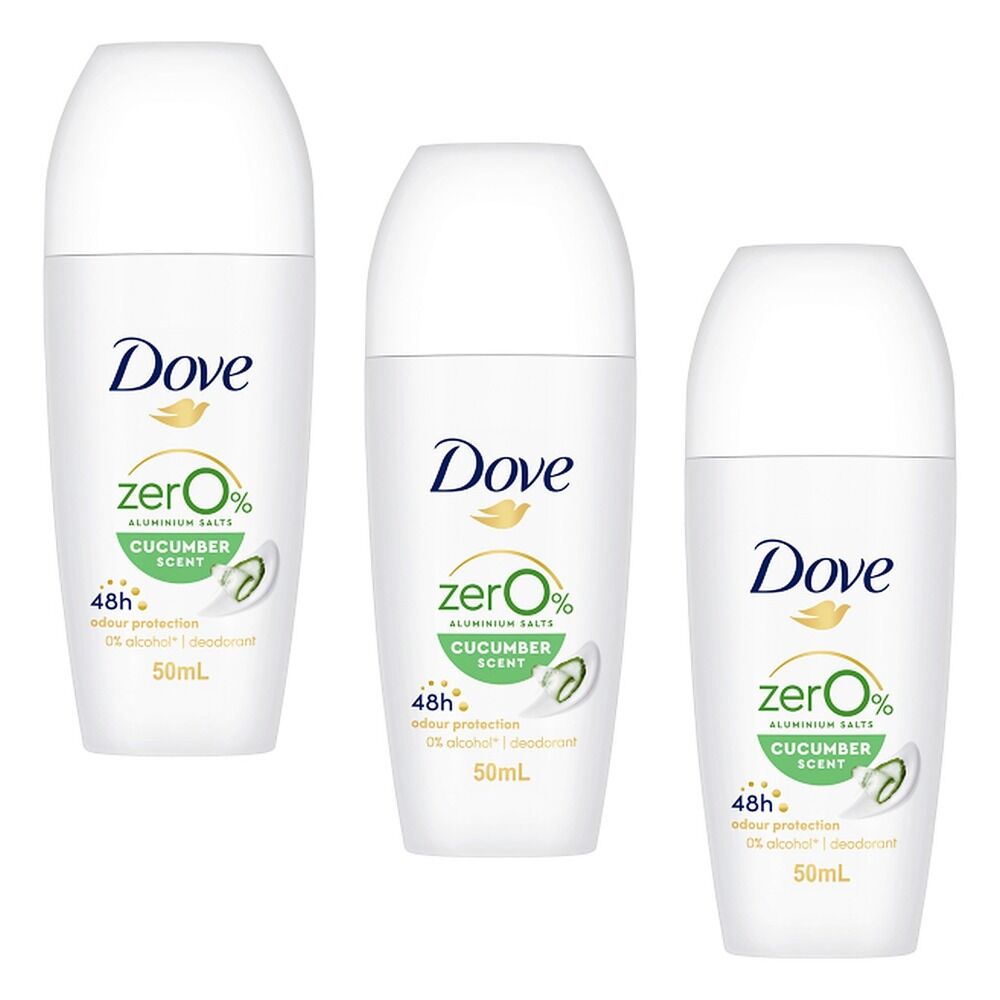 Dove Women 0% Aluminium Salts 48H Roll-On Cucumber 50mL Pack of 3