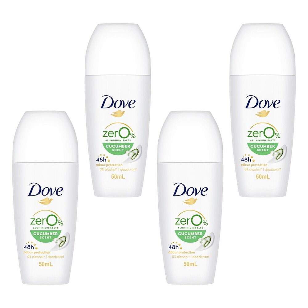 Dove Women 0% Aluminium Salts 48H Roll-On Cucumber 50mL Pack of 4