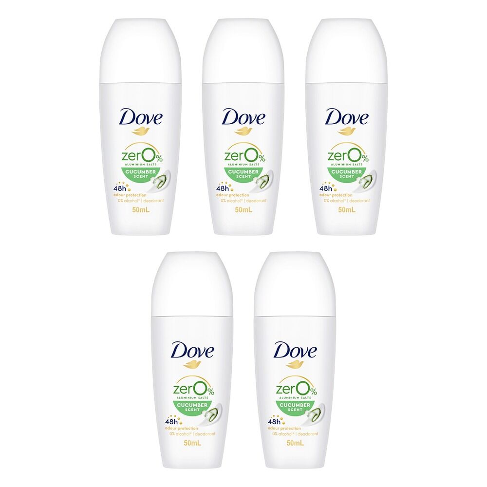 Dove Women 0% Aluminium Salts 48H Roll-On Cucumber 50mL Pack of 5