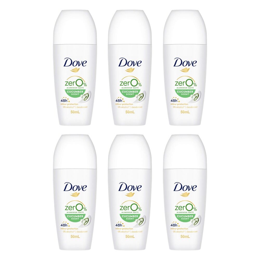 Dove Women 0% Aluminium Salts 48H Roll-On Cucumber 50mL Pack of 6