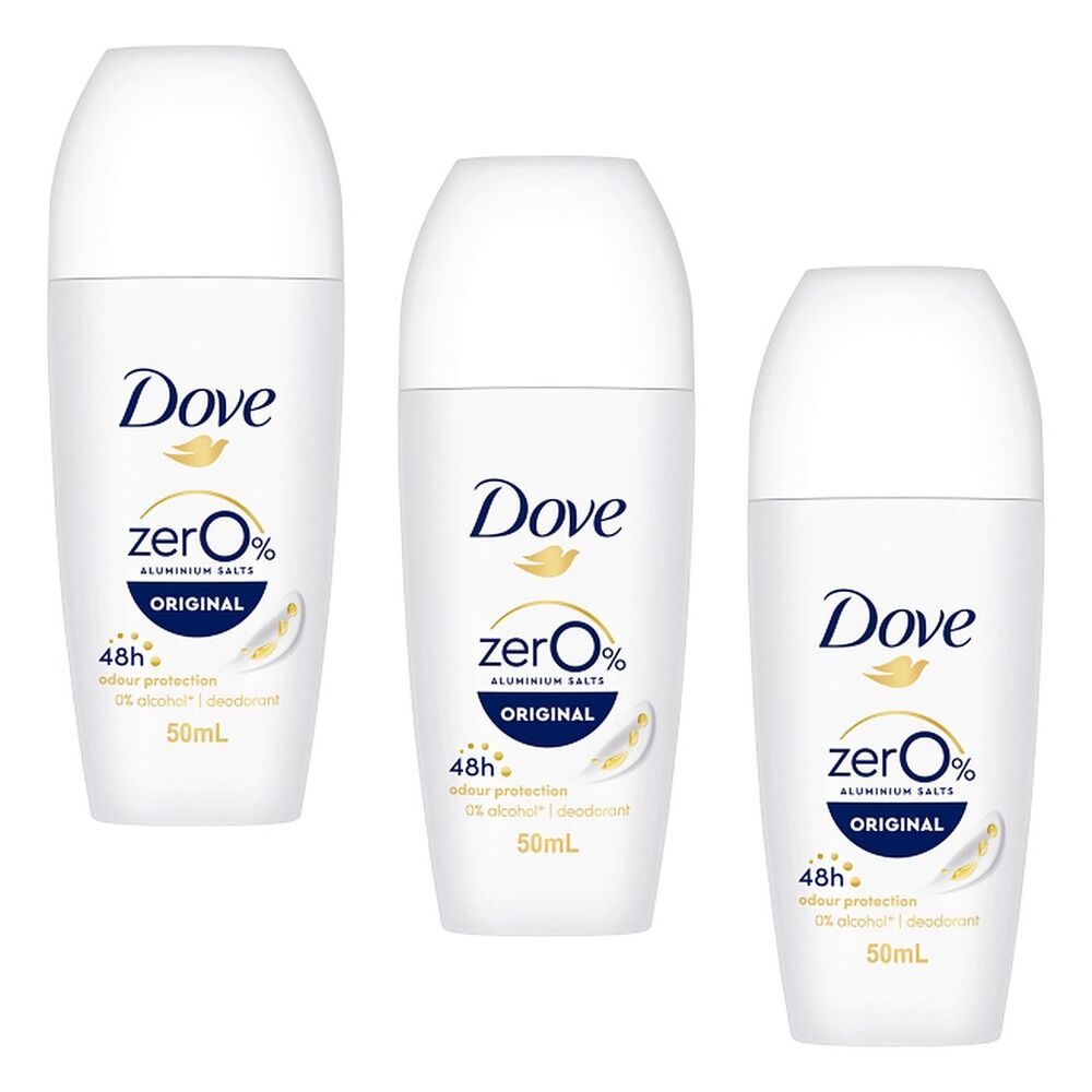 Dove Women 0% Aluminium Salts 48H Roll-On Original 50mL Pack of 3