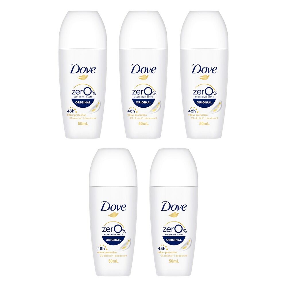 Dove Women 0% Aluminium Salts 48H Roll-On Original 50mL Pack of 5