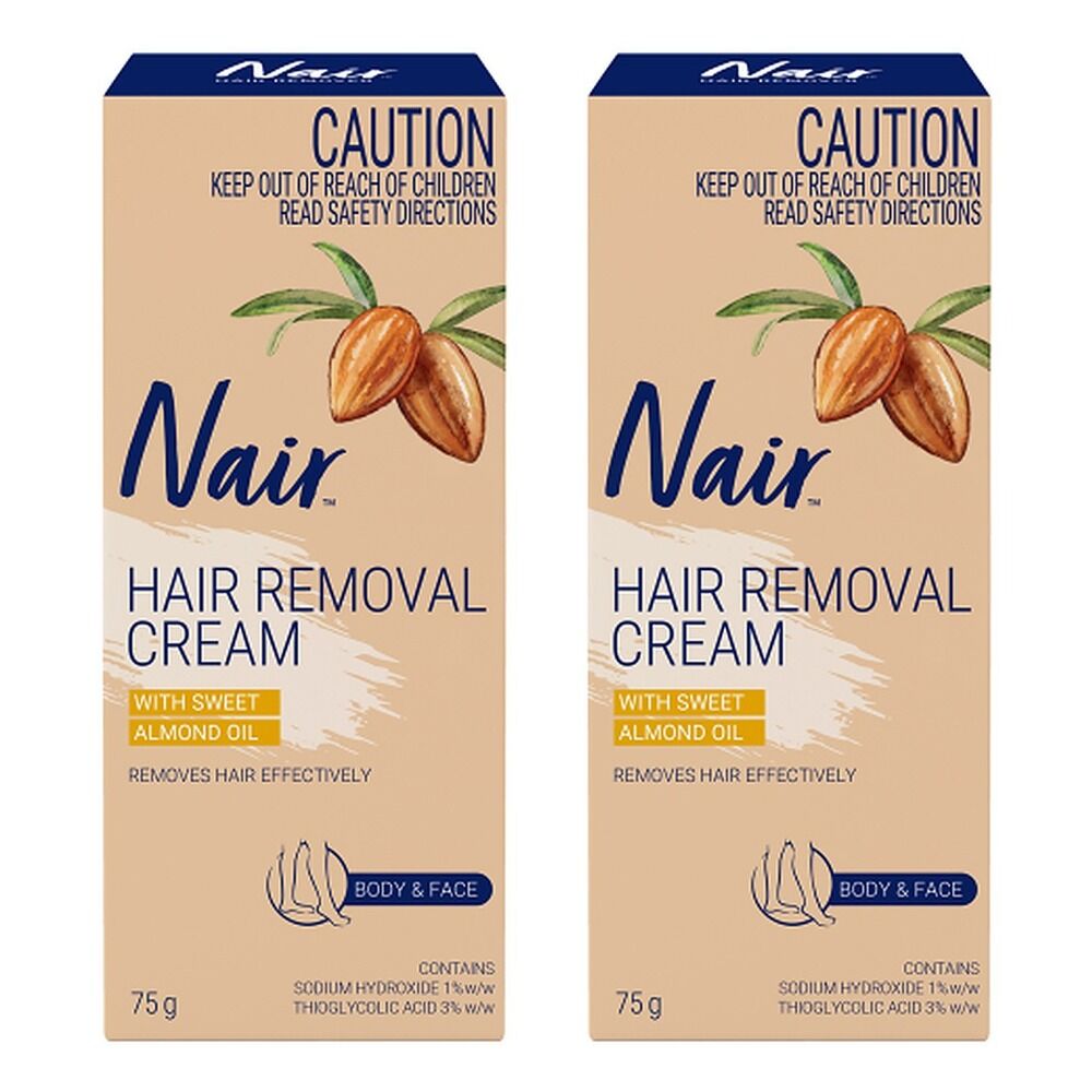 Nair Hair Removal Cream with Sweet Almond Oil Body & Face 75g Pack of 2