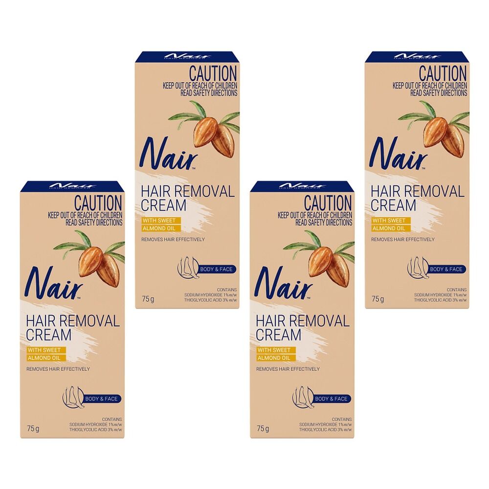 Nair Hair Removal Cream with Sweet Almond Oil Body & Face 75g Pack of 4