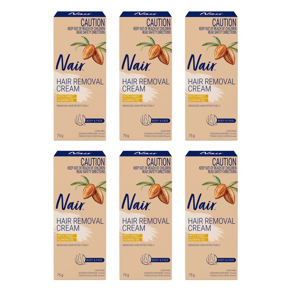 Nair Hair Removal Cream with Sweet Almond Oil Body & Face 75g Pack of 6