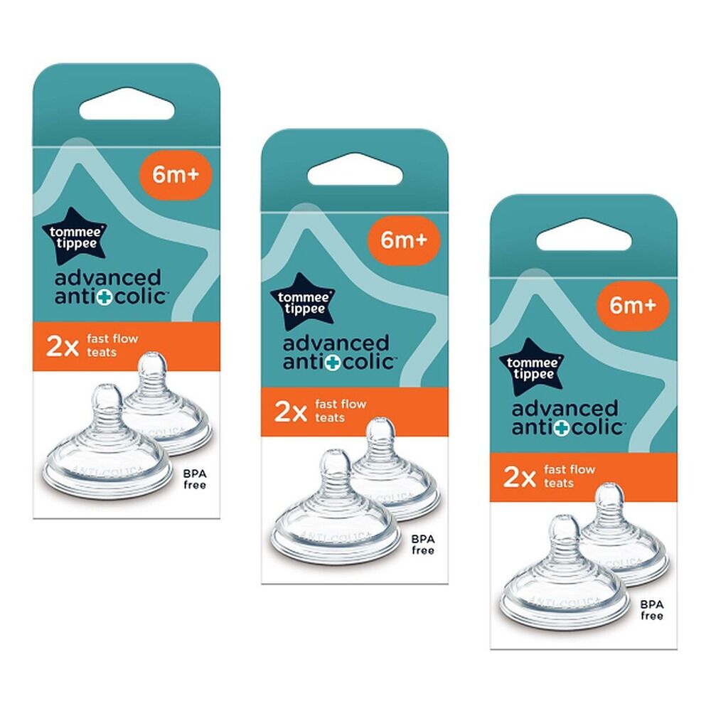 Tommee Tippee Advanced Anti-Colic Baby Bottle Teats 6+ Months 2 Pack Bundle of 3