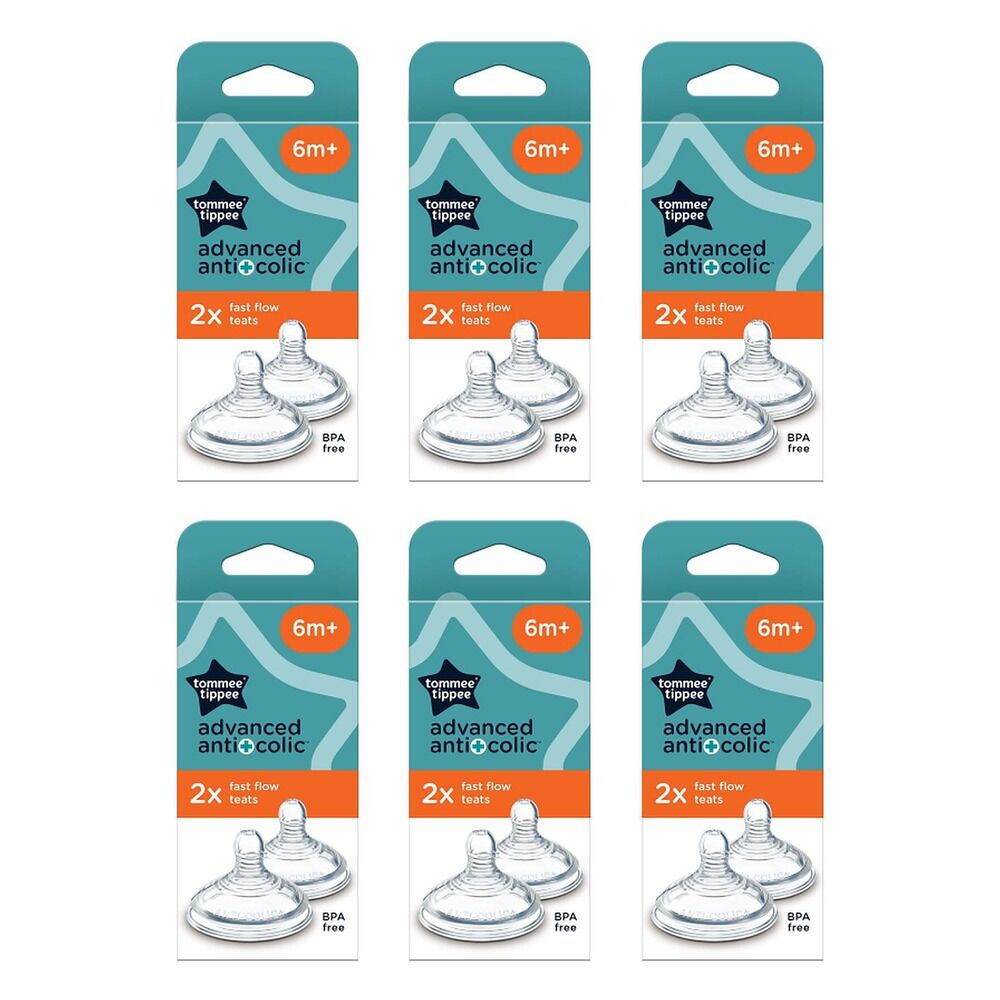 Tommee Tippee Advanced Anti-Colic Baby Bottle Teats 6+ Months 2 Pack Bundle of 6