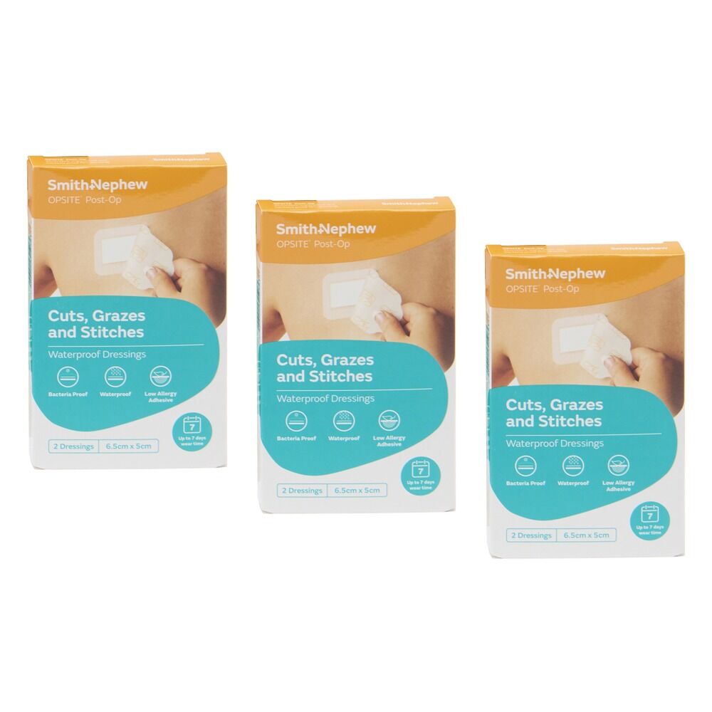 Opsite Post-Op Waterproof Dressing 6.5cm x 5cm 2 Pack Bundle of 3