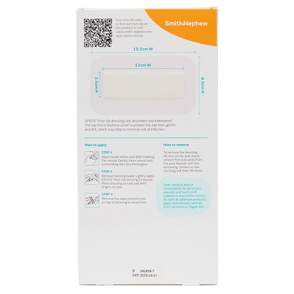 Opsite Post-Op Waterproof Dressing 15.5cm x 8.5cm 2 Pack