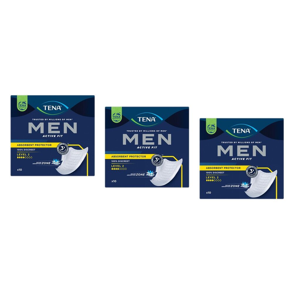 Tena Men Level 2 Pads 10 Pack x 4 Bundle of 3