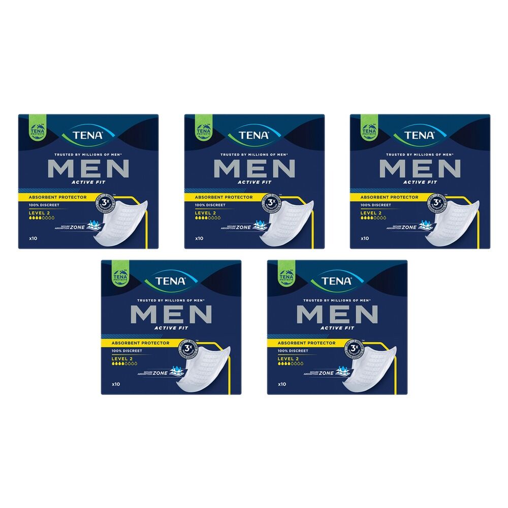 Tena Men Level 2 Pads 10 Pack x 4 Bundle of 5