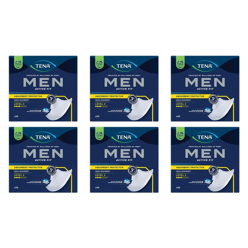 Tena Men Level 2 Pads 10 Pack x 4 Bundle of 6