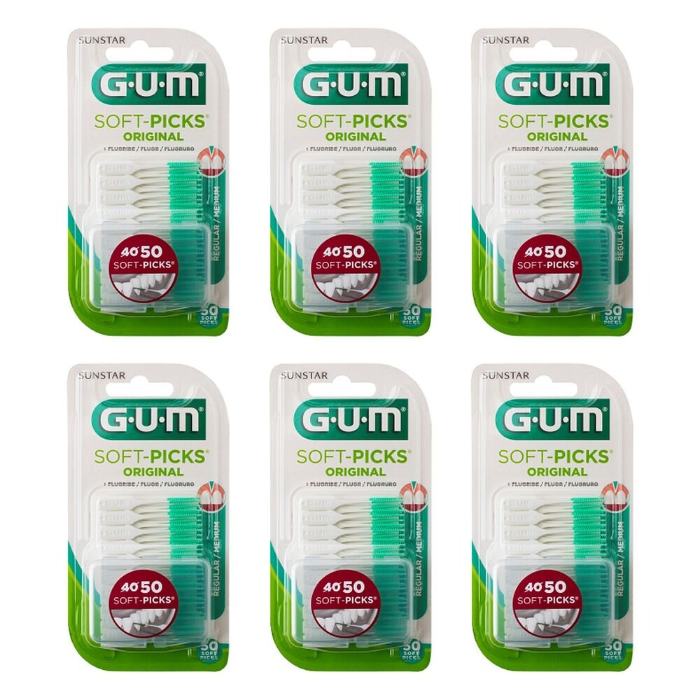 G.U.M Soft Picks Regular Fluoride 50 Pack x 6 Bundle of 6