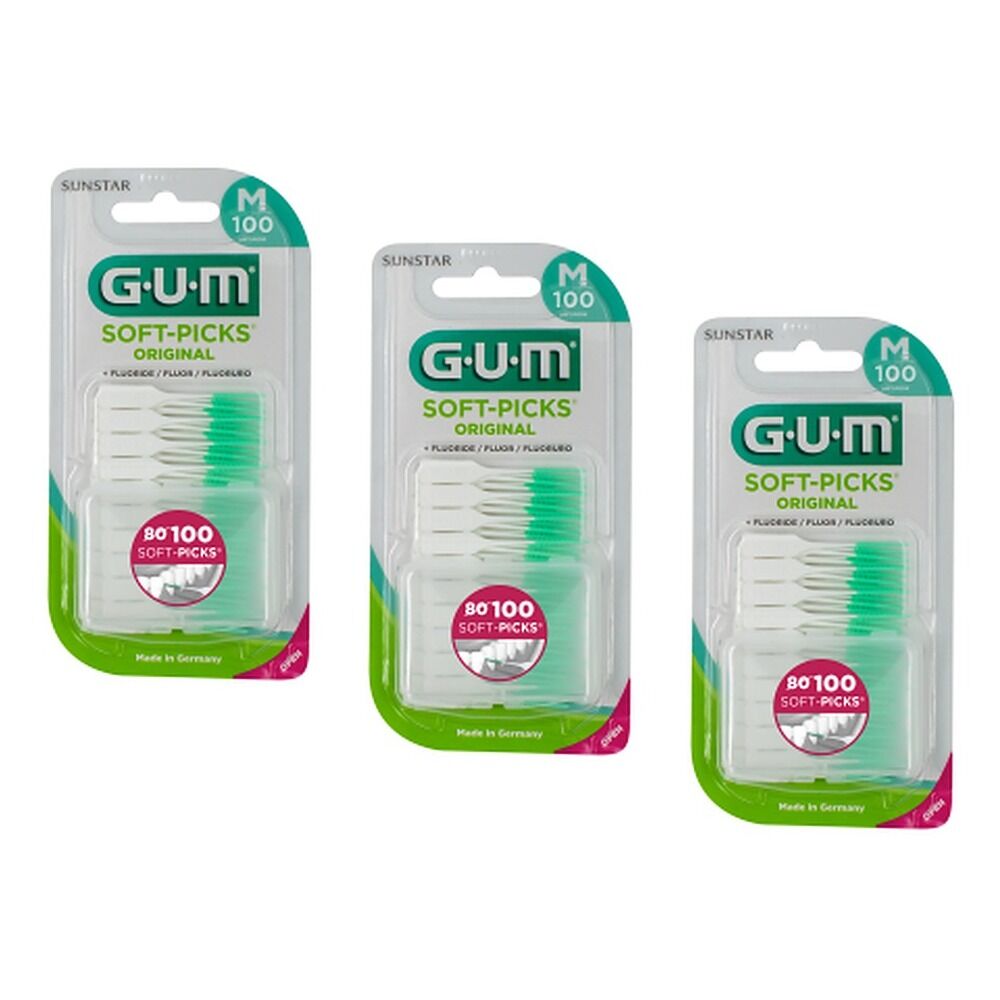 G.U.M Soft Picks Regular Fluoride 100 Pack x 6 Bundle of 3