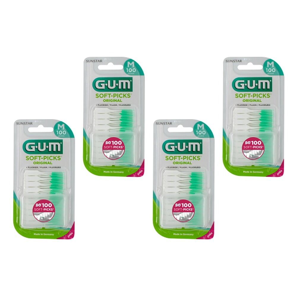 G.U.M Soft Picks Regular Fluoride 100 Pack x 6 Bundle of 4