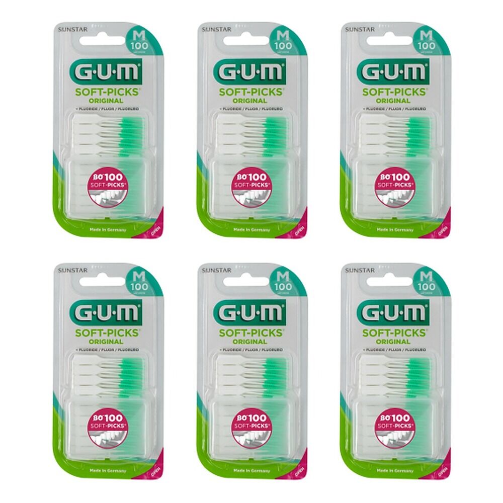 G.U.M Soft Picks Regular Fluoride 100 Pack x 6 Bundle of 6