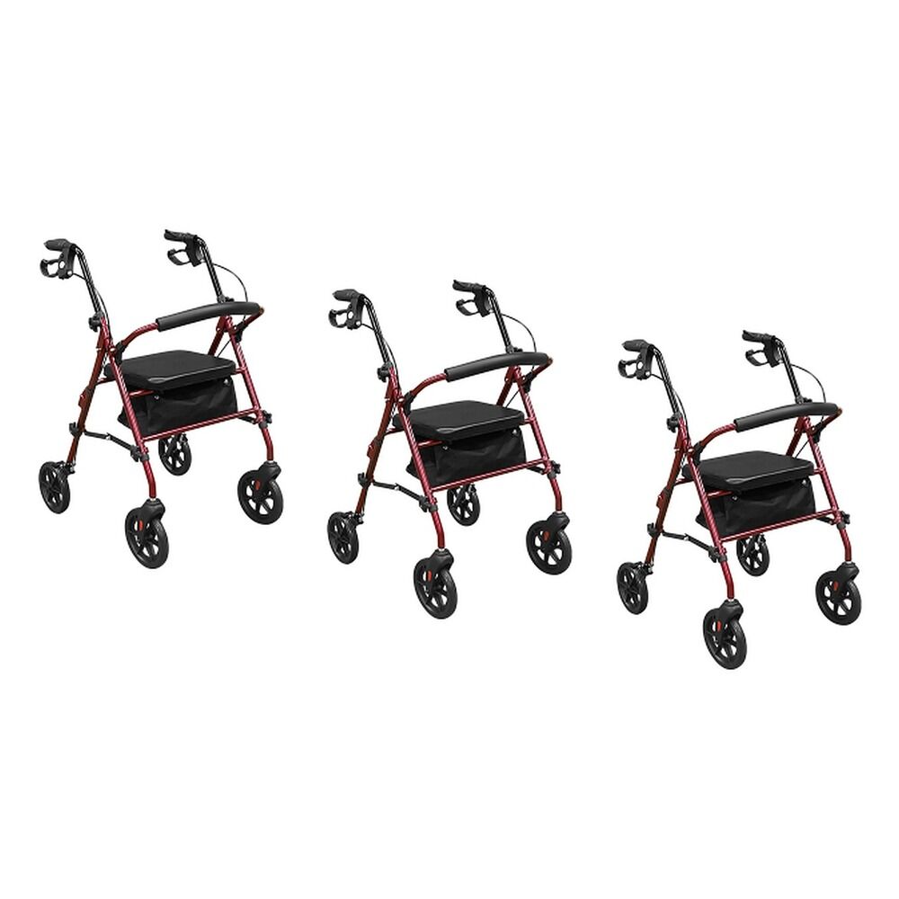 Making Life Easy Rollator 8 Height Adjustable Burgundy Pack of 3
