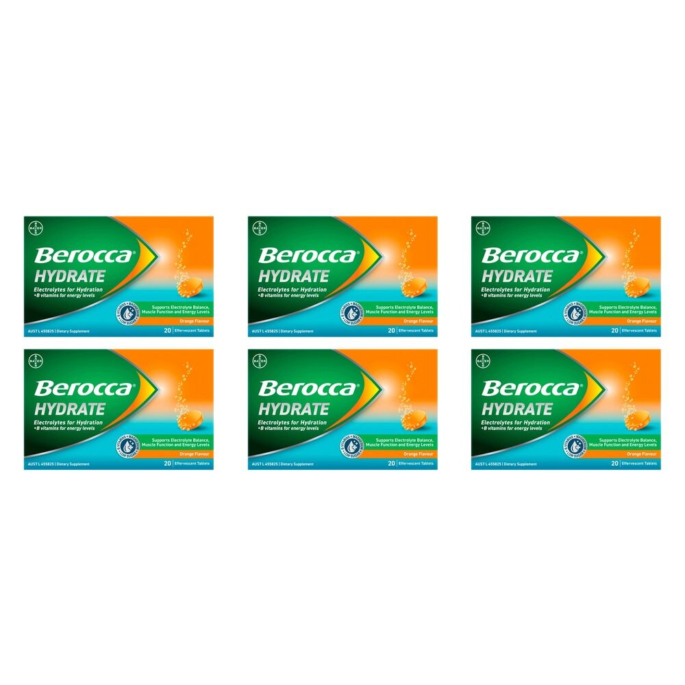 Berocca Hydrate Orange Flavour 20 Effervescent Tablets Pack of 6